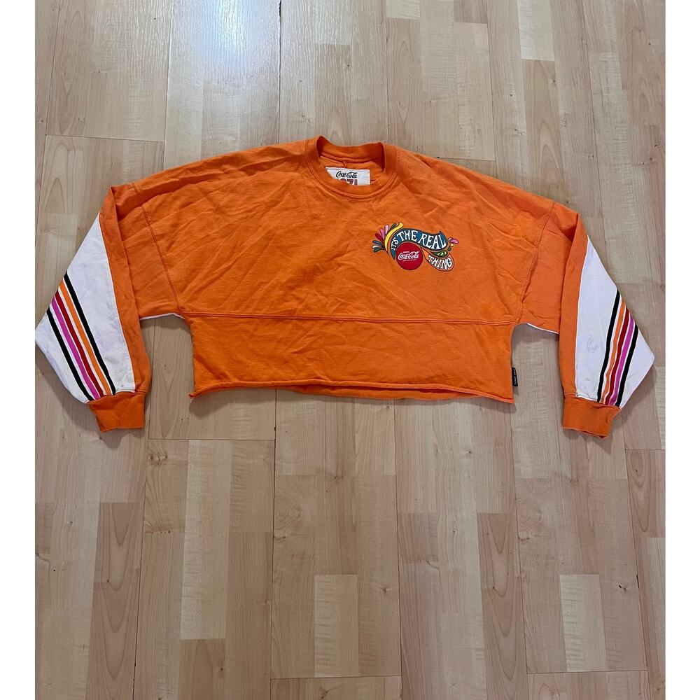 Spirit Jersey Coca-Cola 1971 Cropped Sweatshirt Small Orange Retro Graphic Top - Picture 3 of 10